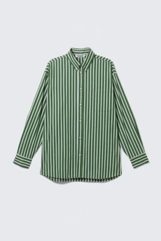 Oversized Striped Button-Down Shirt – Green Stripe