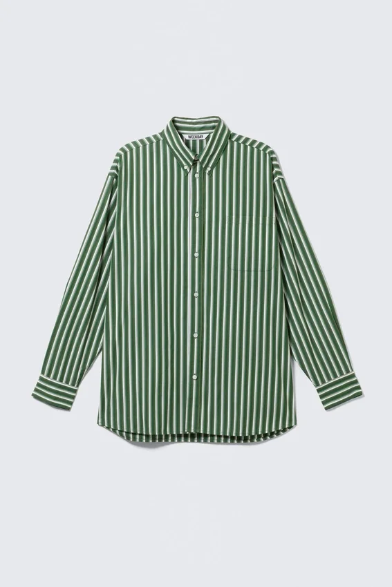 Oversized Striped Button-Down Shirt – Green Stripe Oversized Striped Button-Down Shirt – Green Stripe