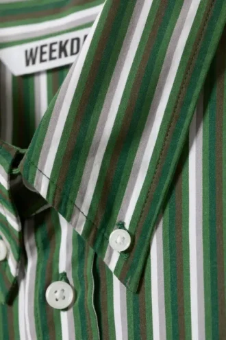 Oversized Striped Button-Down Shirt – Green Stripe