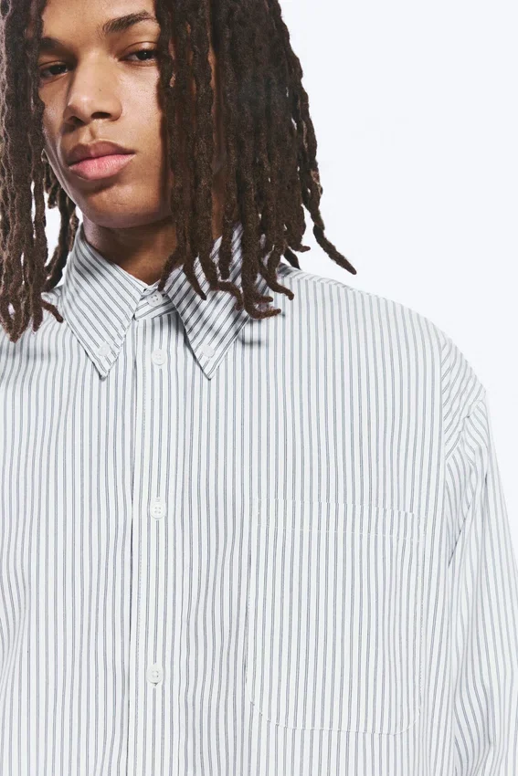 Oversized Striped Button-Down Shirt – White – Blue Stripes Oversized Striped Button-Down Shirt – White – Blue Stripes