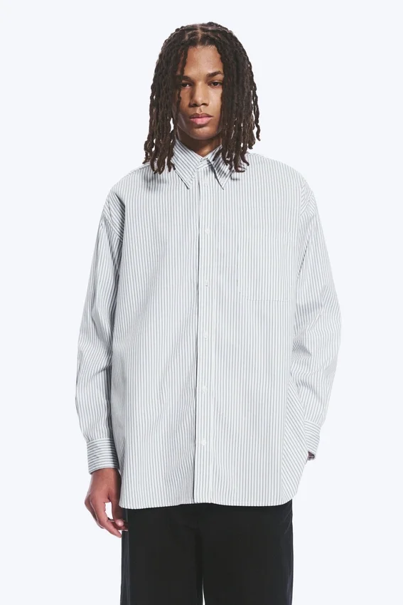 Oversized Striped Button-Down Shirt – White – Blue Stripes Oversized Striped Button-Down Shirt – White – Blue Stripes
