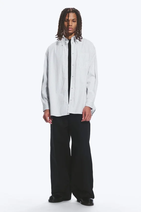 Oversized Striped Button-Down Shirt – White – Blue Stripes Oversized Striped Button-Down Shirt – White – Blue Stripes