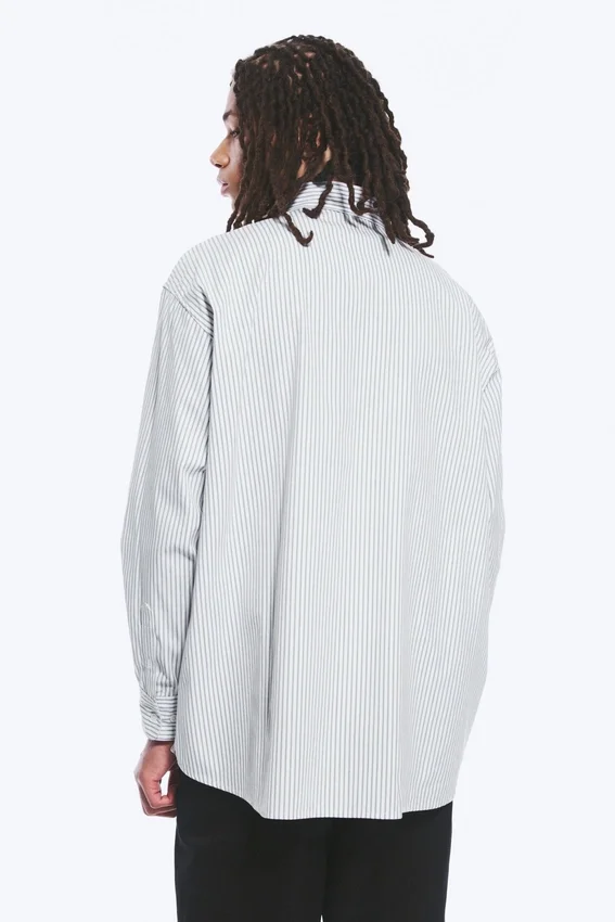 Oversized Striped Button-Down Shirt – White – Blue Stripes Oversized Striped Button-Down Shirt – White – Blue Stripes