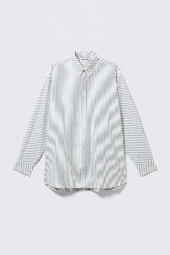 Oversized Striped Button-Down Shirt – White – Blue Stripes Oversized Striped Button-Down Shirt – White – Blue Stripes