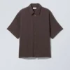 Oversized Structured Short Sleeve Shirt – Dark Brown Oversized Structured Short Sleeve Shirt – Dark Brown