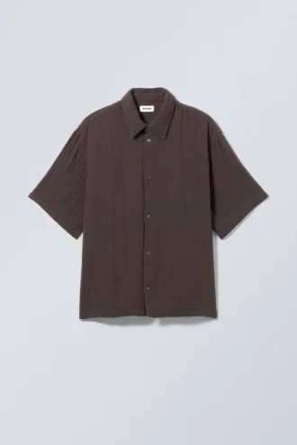 Oversized Structured Short Sleeve Shirt – Dark Brown Oversized Structured Short Sleeve Shirt – Dark Brown
