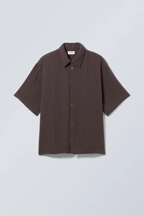 Oversized Structured Short Sleeve Shirt – Dark Brown Oversized Structured Short Sleeve Shirt – Dark Brown