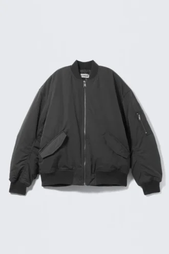 Oversized Twill Bomber Jacket – Dark Grey
