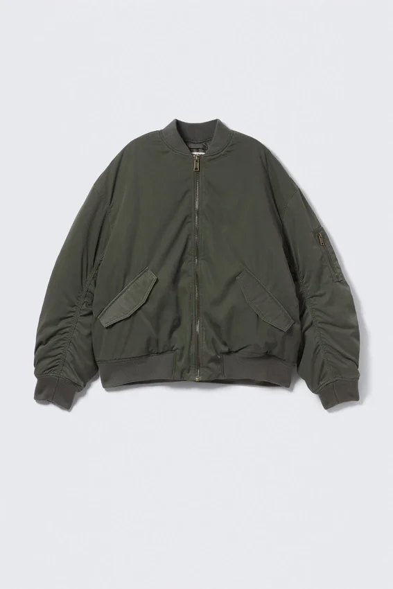 Oversized Twill Bomber Jacket – Dark Khaki Green Oversized Twill Bomber Jacket – Dark Khaki Green