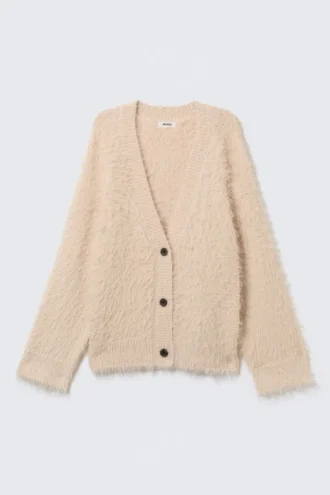 Oversized V-Neck Cardigan – Beige