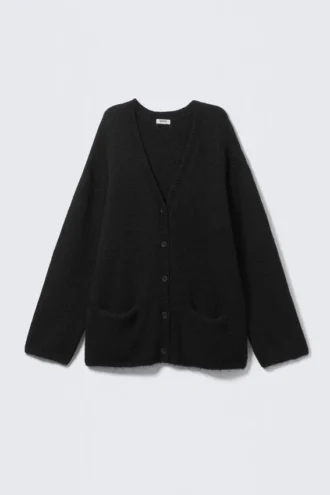 Oversized V-Neck Cardigan – Black