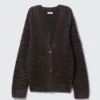 Oversized V-Neck Cardigan – Dark Brown Zebra Pattern Oversized V-Neck Cardigan – Dark Brown Zebra Pattern