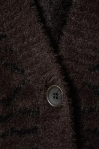 Oversized V-Neck Cardigan – Dark Brown Zebra Pattern
