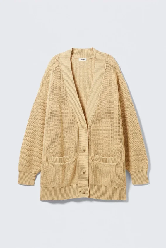 Oversized V-Neck Cotton Knit Cardigan – Beige Oversized V-Neck Cotton Knit Cardigan – Beige