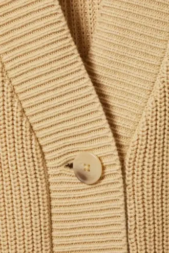 Oversized V-Neck Cotton Knit Cardigan – Beige