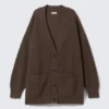 Oversized V-Neck Cotton Knit Cardigan – Dark Brown Oversized V-Neck Cotton Knit Cardigan – Dark Brown