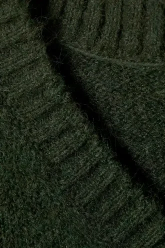 Oversized V-Neck Wool Blend Sweater – Dark Green