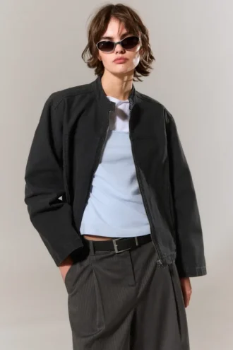 Oversized Washed Canvas Jacket – Black