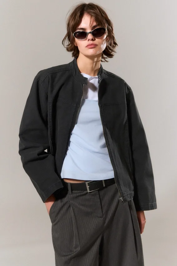 Oversized Washed Canvas Jacket – Black Oversized Washed Canvas Jacket – Black