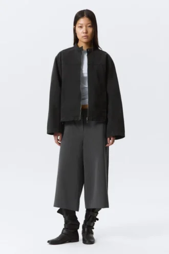 Oversized Washed Canvas Jacket – Black