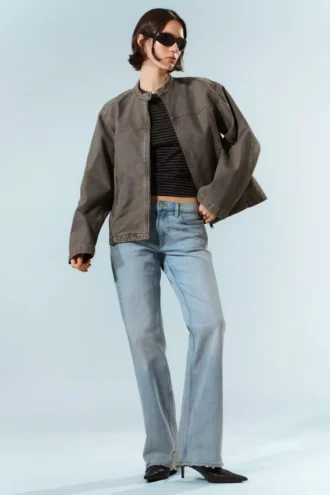 Oversized Washed Canvas Jacket – Grey