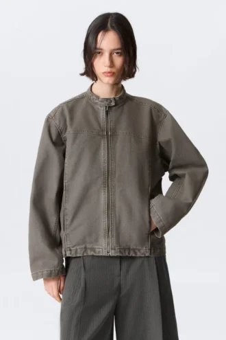 Oversized Washed Canvas Jacket – Grey