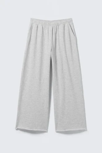 Oversized Wide Leg Terry Sweatpants – Grey Melange