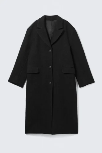 Oversized Wool-Blend Coat – Black Herringbone
