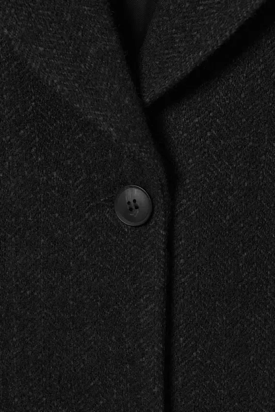 Oversized Wool-Blend Coat – Black Herringbone Oversized Wool-Blend Coat – Black Herringbone