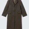 Oversized Wool-Blend Coat – Checked Dark Brown Oversized Wool-Blend Coat – Checked Dark Brown