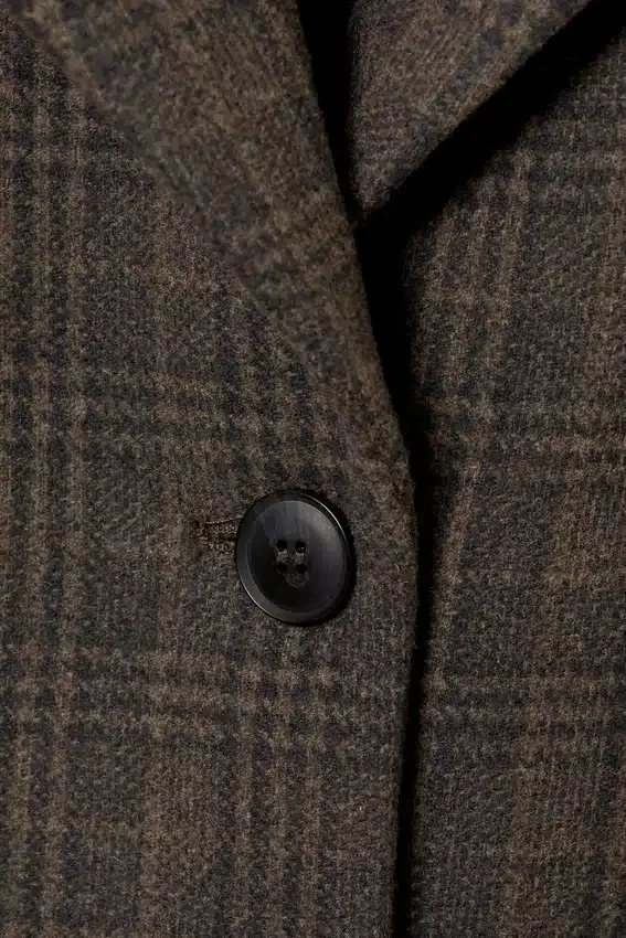 Oversized Wool-Blend Coat – Checked Dark Brown Oversized Wool-Blend Coat – Checked Dark Brown
