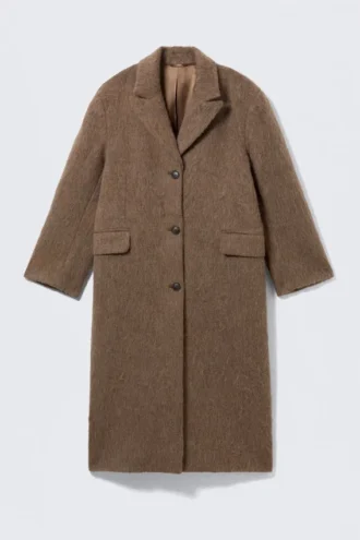 Oversized Wool-Blend Coat – Hairy Dark Beige