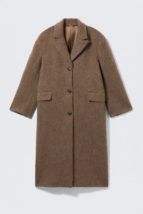 Oversized Wool-Blend Coat – Hairy Dark Beige Oversized Wool-Blend Coat – Hairy Dark Beige