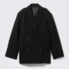 Oversized Wool-Blend Double-Breasted Blazer – Black Oversized Wool-Blend Double-Breasted Blazer – Black