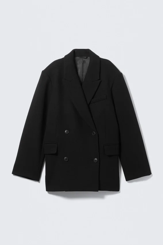 Oversized Wool-Blend Double-Breasted Blazer – Black Oversized Wool-Blend Double-Breasted Blazer – Black