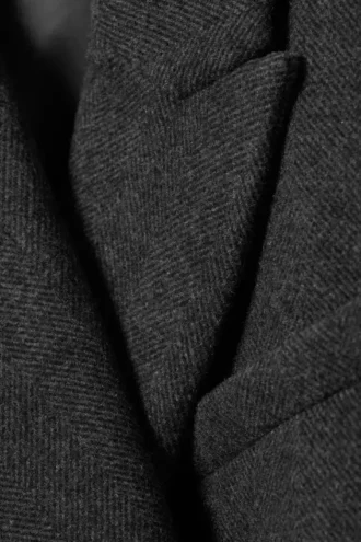 Oversized Wool-Blend Double-Breasted Blazer – Dark Grey – Herringbone