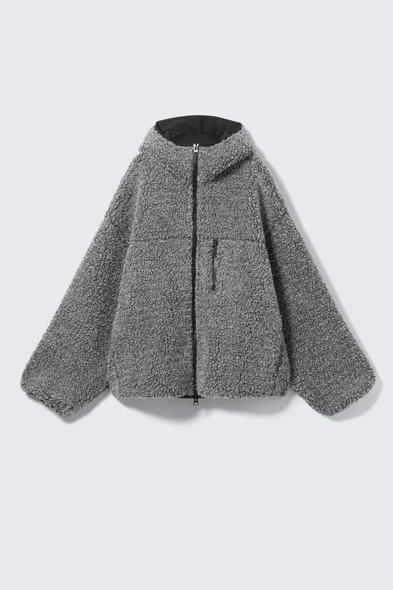 Oversized Zip-Up Pile Hoodie – Dark Grey Melange Oversized Zip-Up Pile Hoodie – Dark Grey Melange