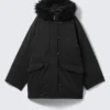 Padded Bomber Parka with Faux Fur Trim – Black Padded Bomber Parka with Faux Fur Trim – Black