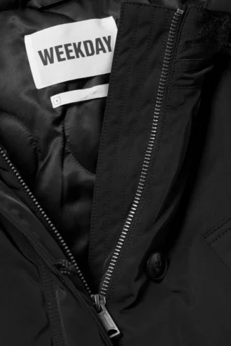 Padded Bomber Parka with Faux Fur Trim – Black
