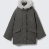 Padded Bomber Parka with Faux Fur Trim – Dark Grey Padded Bomber Parka with Faux Fur Trim – Dark Grey