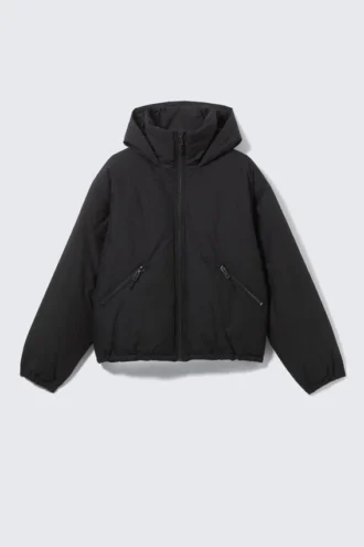 Padded Hooded Puffer Jacket – Black