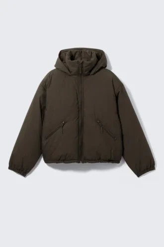 Padded Hooded Puffer Jacket – Dark Brown