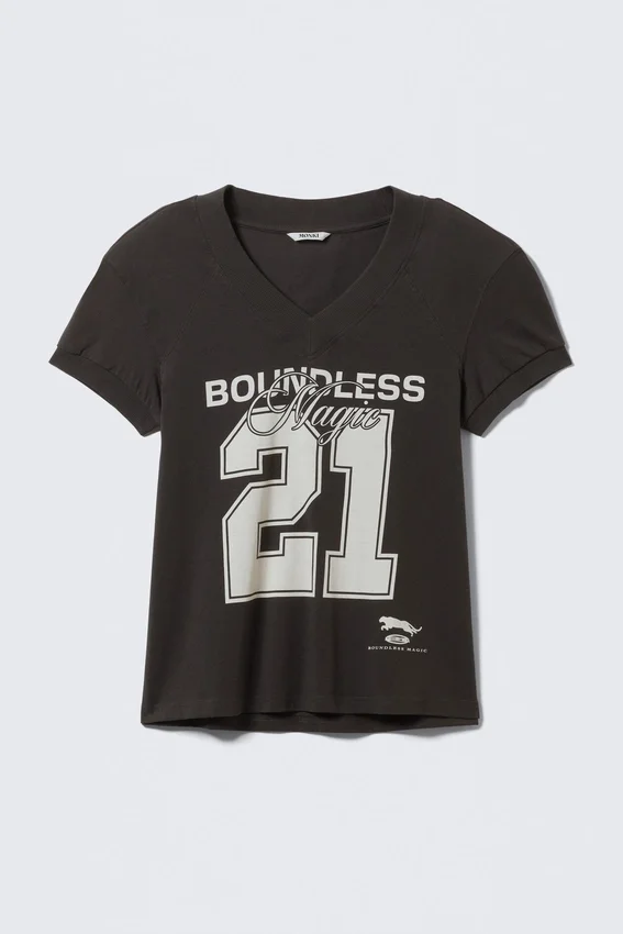 Padded Shoulder Graphic Short-Sleeve Top – Black Padded Shoulder Graphic Short-Sleeve Top – Black