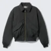 Padded Twill Bomber Jacket – Black