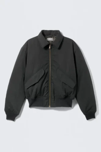 Padded Twill Bomber Jacket – Black