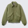Padded Twill Bomber Jacket – Dusty Olive Green Padded Twill Bomber Jacket – Dusty Olive Green