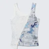 Patchwork Asymmetric Jersey Tank Top – White Lace/Newspaper Patchwork Asymmetric Jersey Tank Top – White Lace/Newspaper
