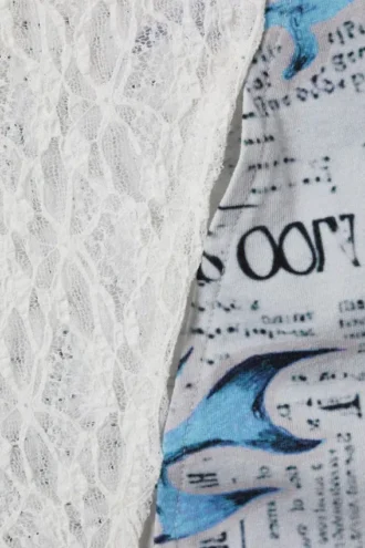 Patchwork Asymmetric Jersey Tank Top – White Lace/Newspaper