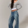 Paz Low Rise No-Waistband Wide Leg Jeans – Blue Horses – Medium Blue Paz Low Rise No-Waistband Wide Leg Jeans – Blue Horses – Medium Blue