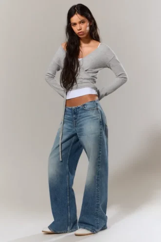 Paz Low Rise No-Waistband Wide Leg Jeans – Blue Horses – Medium Blue Paz Low Rise No-Waistband Wide Leg Jeans – Blue Horses – Medium Blue